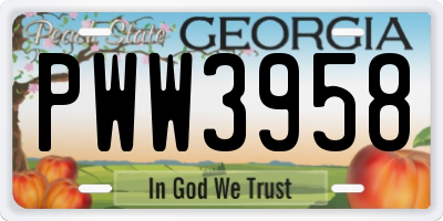GA license plate PWW3958
