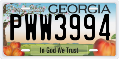 GA license plate PWW3994