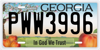 GA license plate PWW3996