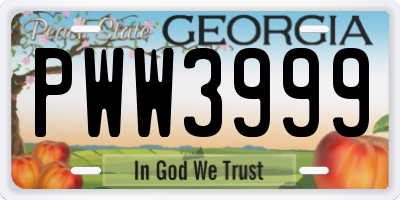 GA license plate PWW3999