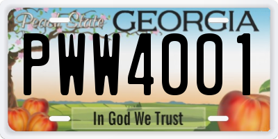 GA license plate PWW4001