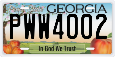 GA license plate PWW4002