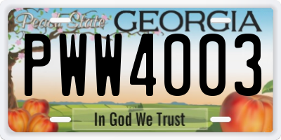 GA license plate PWW4003