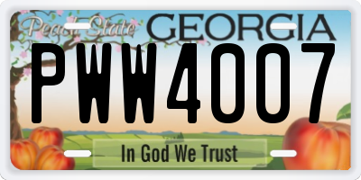 GA license plate PWW4007
