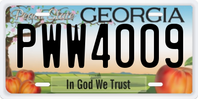 GA license plate PWW4009