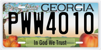 GA license plate PWW4010