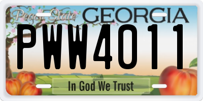 GA license plate PWW4011