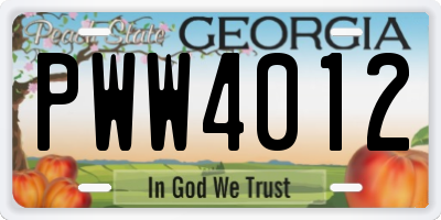 GA license plate PWW4012
