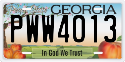 GA license plate PWW4013