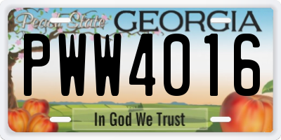 GA license plate PWW4016