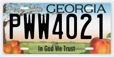GA license plate PWW4021