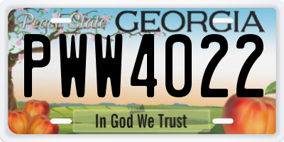 GA license plate PWW4022