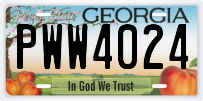 GA license plate PWW4024