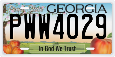 GA license plate PWW4029