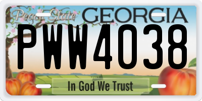 GA license plate PWW4038