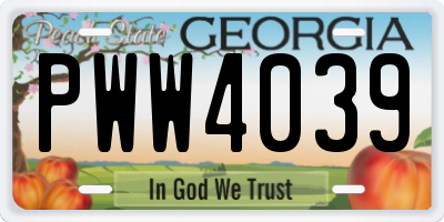 GA license plate PWW4039