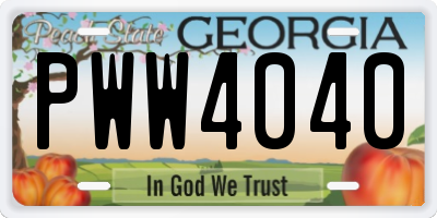 GA license plate PWW4040