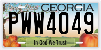 GA license plate PWW4049