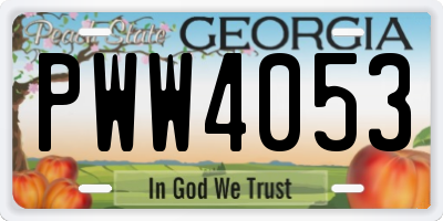 GA license plate PWW4053