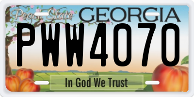 GA license plate PWW4070