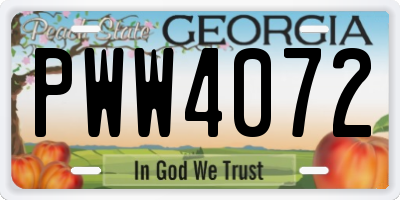 GA license plate PWW4072
