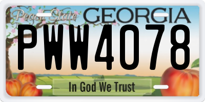 GA license plate PWW4078