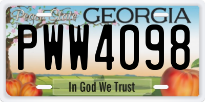 GA license plate PWW4098