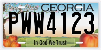 GA license plate PWW4123