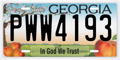 GA license plate PWW4193