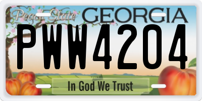 GA license plate PWW4204