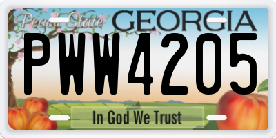 GA license plate PWW4205