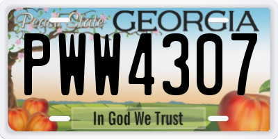 GA license plate PWW4307
