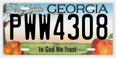 GA license plate PWW4308