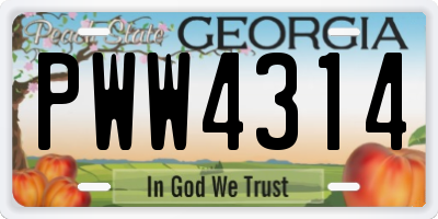 GA license plate PWW4314