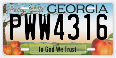 GA license plate PWW4316