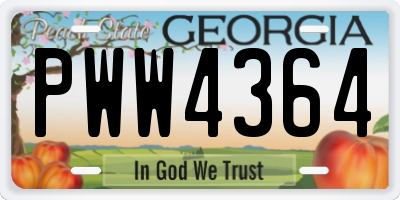 GA license plate PWW4364