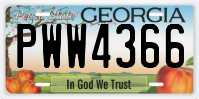 GA license plate PWW4366