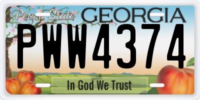 GA license plate PWW4374