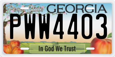 GA license plate PWW4403