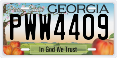 GA license plate PWW4409