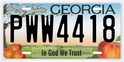 GA license plate PWW4418