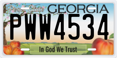 GA license plate PWW4534