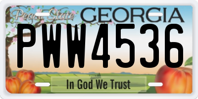 GA license plate PWW4536