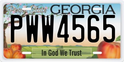 GA license plate PWW4565