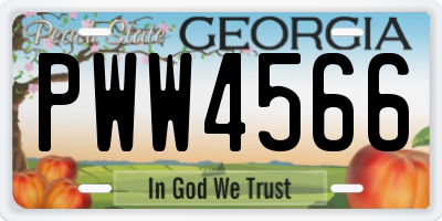GA license plate PWW4566