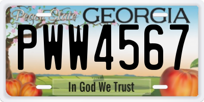 GA license plate PWW4567