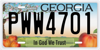 GA license plate PWW4701