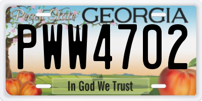 GA license plate PWW4702
