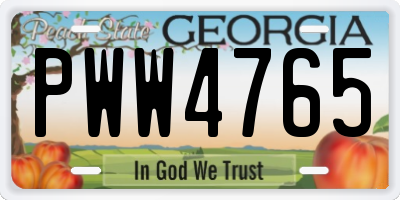 GA license plate PWW4765