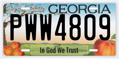 GA license plate PWW4809